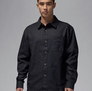 Jordan Essentials Men's Button-Down Shirt – Black Herringbone – Jumpman Logo